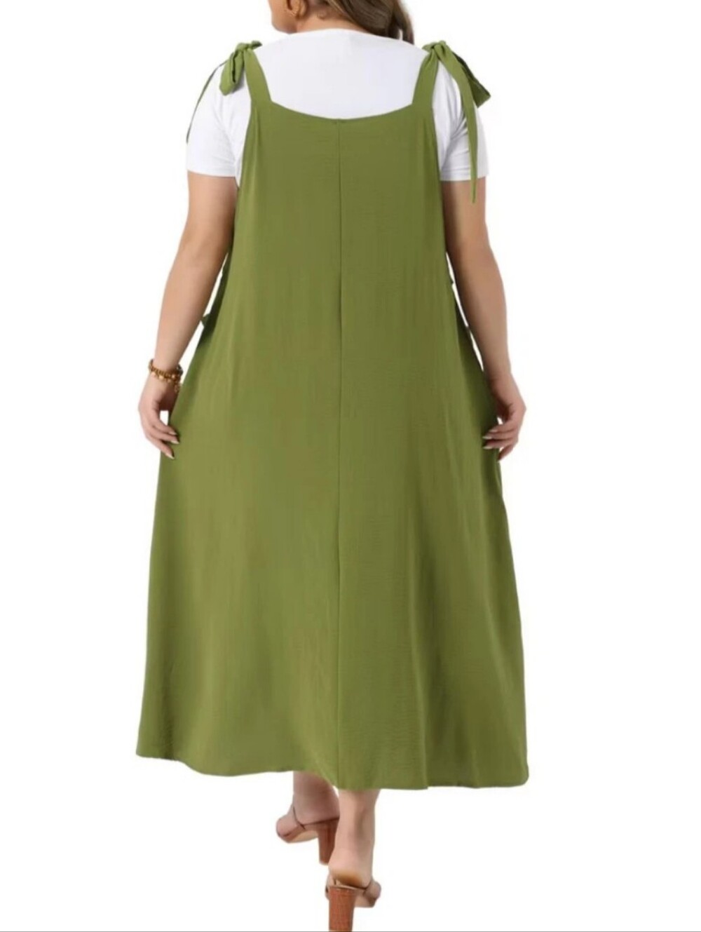 NWT  Green Tie Shoulder Pinafore Maxi Dress 3X Plus Size Pockets - Picture 5 of 7
